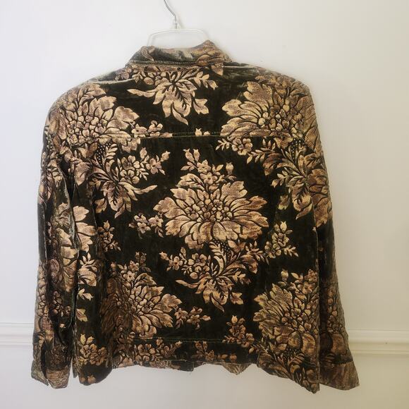 VTG Y2K Erin London Blazer Jacket 2X Womens Velvet Green Rustic Floral Fairy Art - Picture 8 of 16